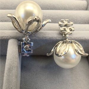 Tory Burch Elegant Silver Pearl Earrings